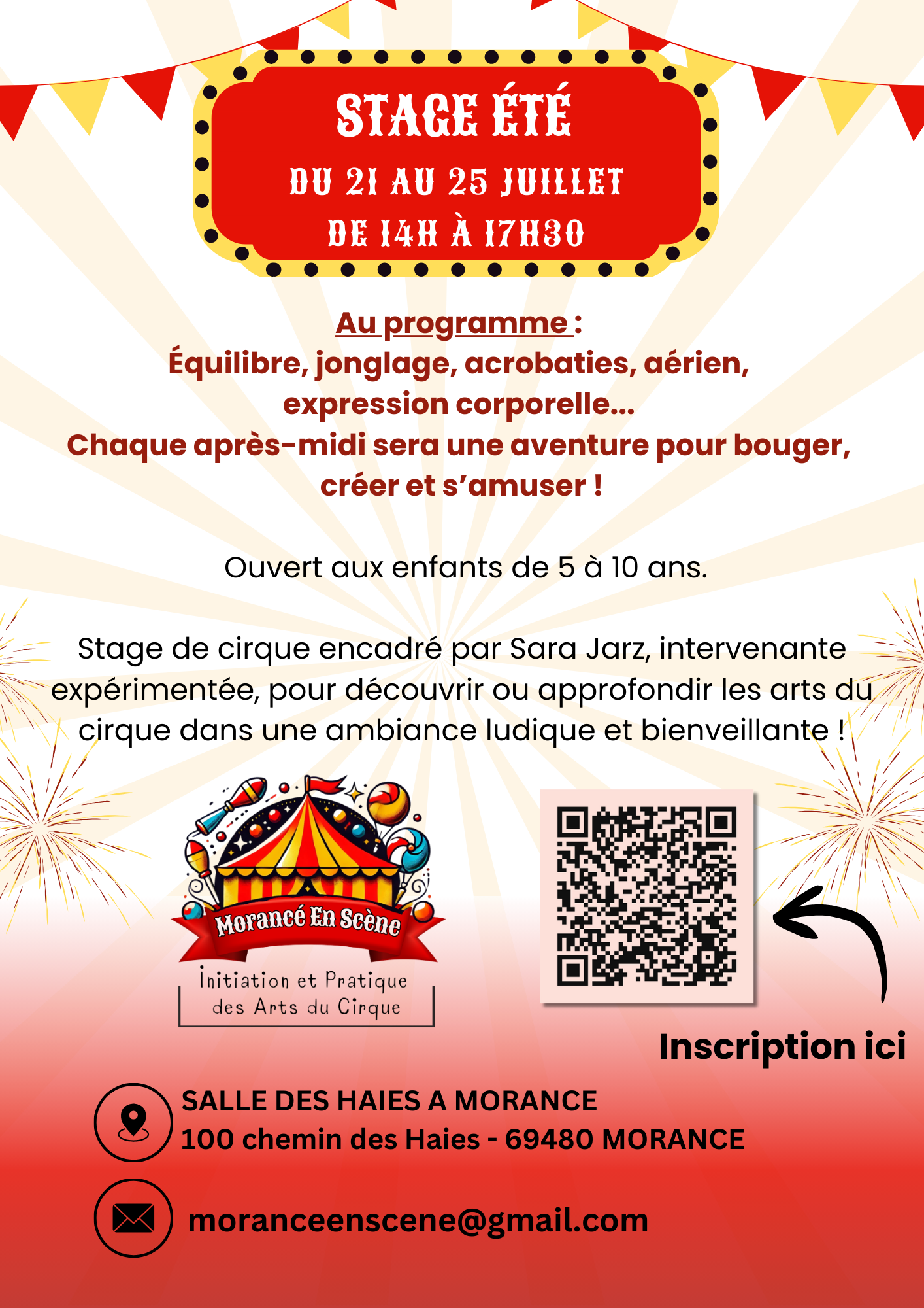 Stage de cirque du 21 au 25 juillet de 14h à 17h30